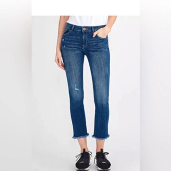 DL1961 Mara Ankle Jeans High Rise Straight Frayed Edge USA Womens 28 Medium Wash - Picture 1 of 14